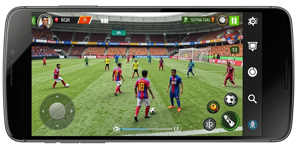 Tangkapan layar gameplay 8QR yang menampilkan aksi sepak bola seru.