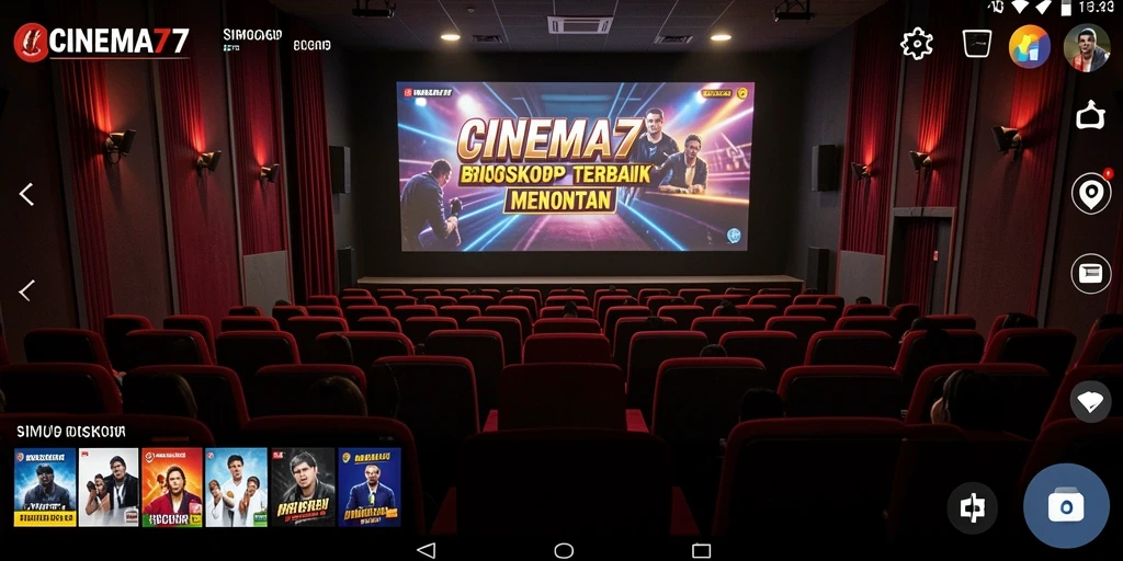 Screenshot gameplay CINEMA77 menampilkan manajemen bioskop yang interaktif.