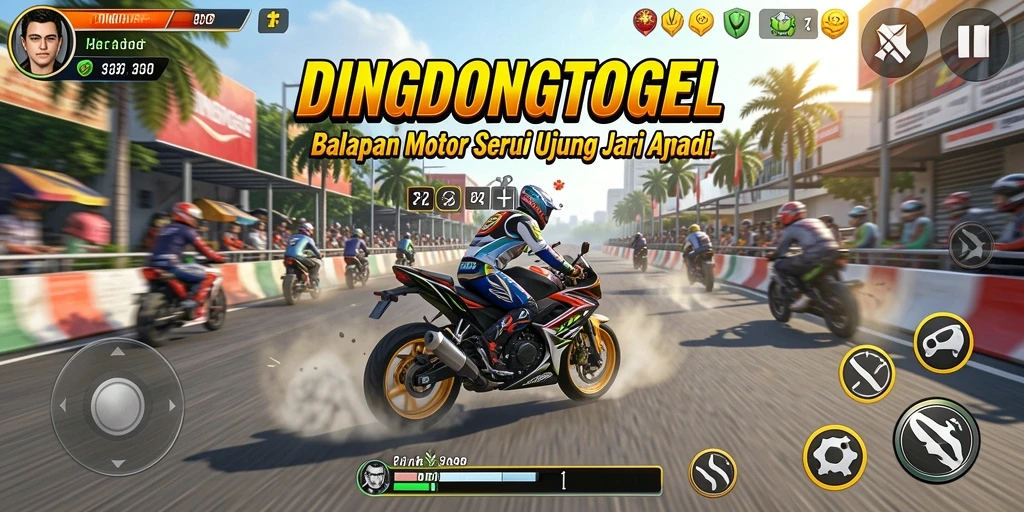 Screenshot gameplay DINGDONGTOGEL menampilkan aksi balapan motor yang mendebarkan.