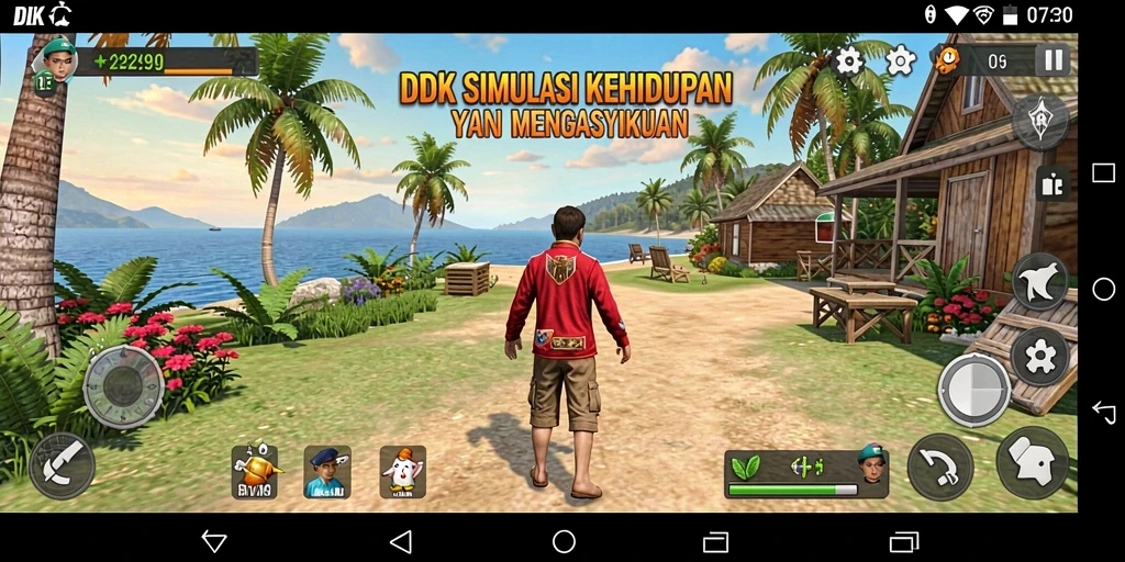 Screenshot gameplay DKK menampilkan interaksi sosial dalam dunia simulasi.