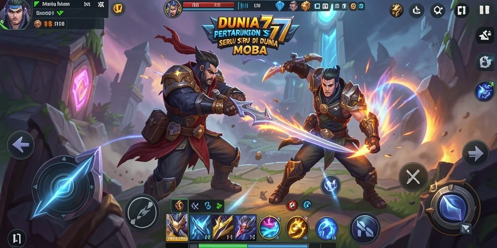 Tampilan gameplay seru DUNIA77 di dalam pertarungan MOBA.