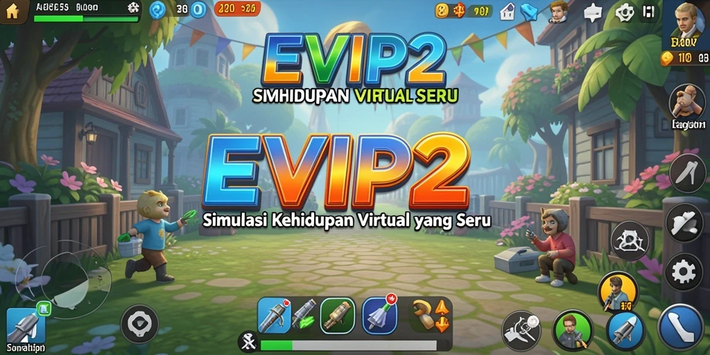 Screenshot gameplay EVIP2 yang menampilkan interaksi sosial dan simulasi kehidupan.