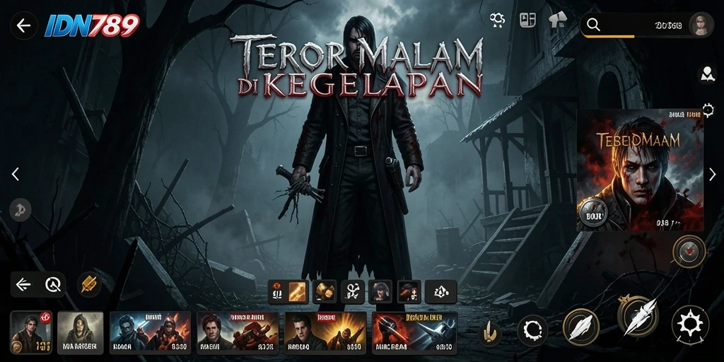 Tampilan gameplay menegangkan dari IDN789 dengan suasana menyeramkan.
