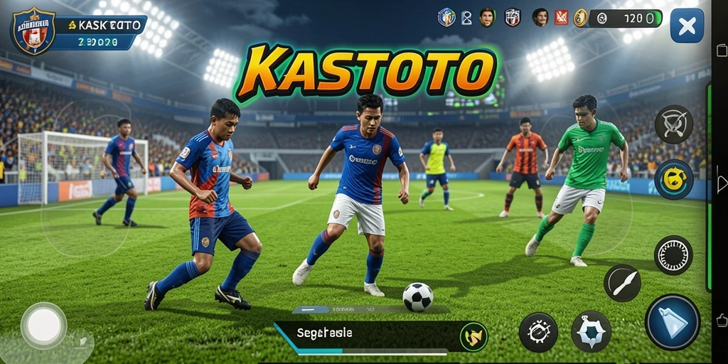 Screenshot KASTOTO menampilkan aksi bermain sepak bola yang menarik.