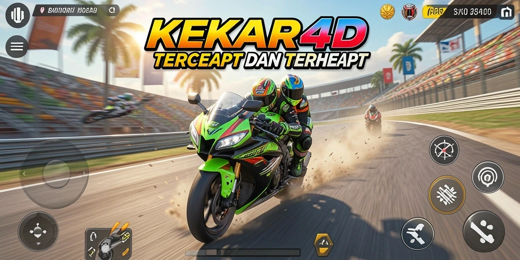 Screenshot utama KEKAR4D menampilkan aksi balapan motor yang mendebarkan.