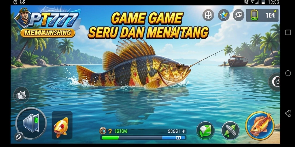 Screenshot gameplay PT777 menampilkan momen mendebarkan saat memancing.