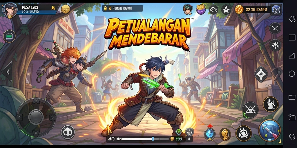 Screeenshot PUSAT303 menampilkan pertempuran karakter Anime yang intens.