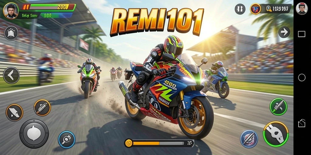 Gameplay menarik REMI101 yang menyajikan aksi balap motor.