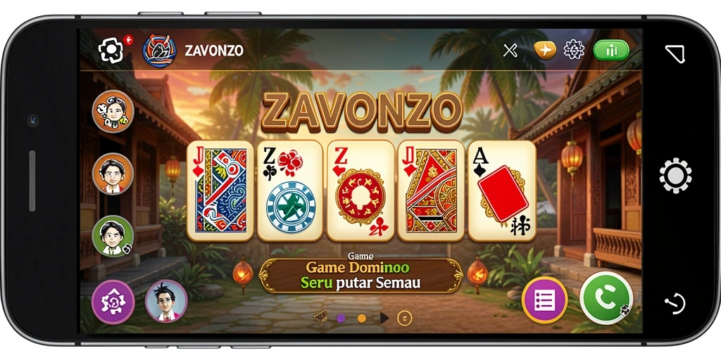 Screenshot gameplay ZAVONZO menampilkan aksi seru permainan domino.